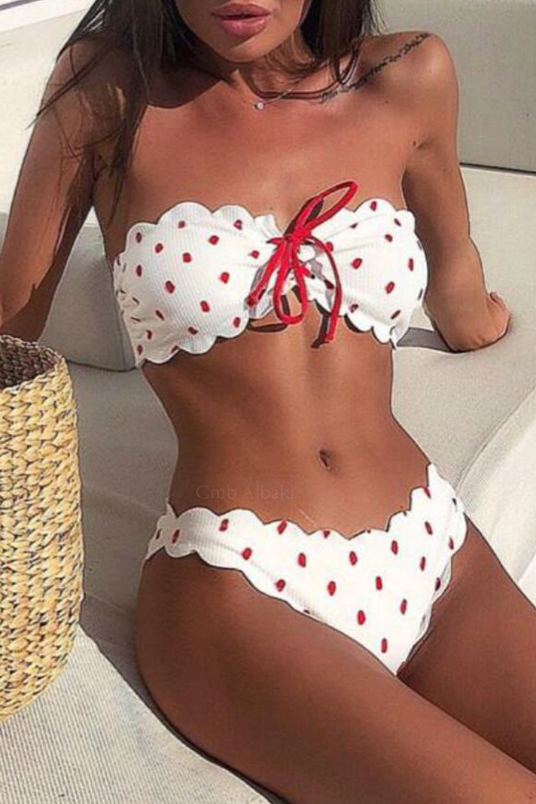 

Lovely Dot Print Red Two-piece Swimsuit, Red dot
