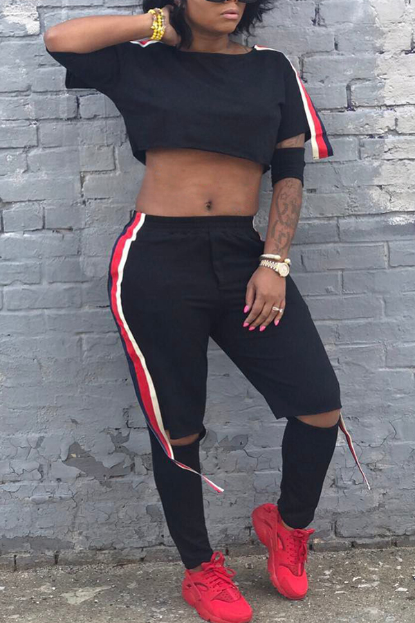 

Lovely Casual Hollow-out Black Two-piece Pants Set