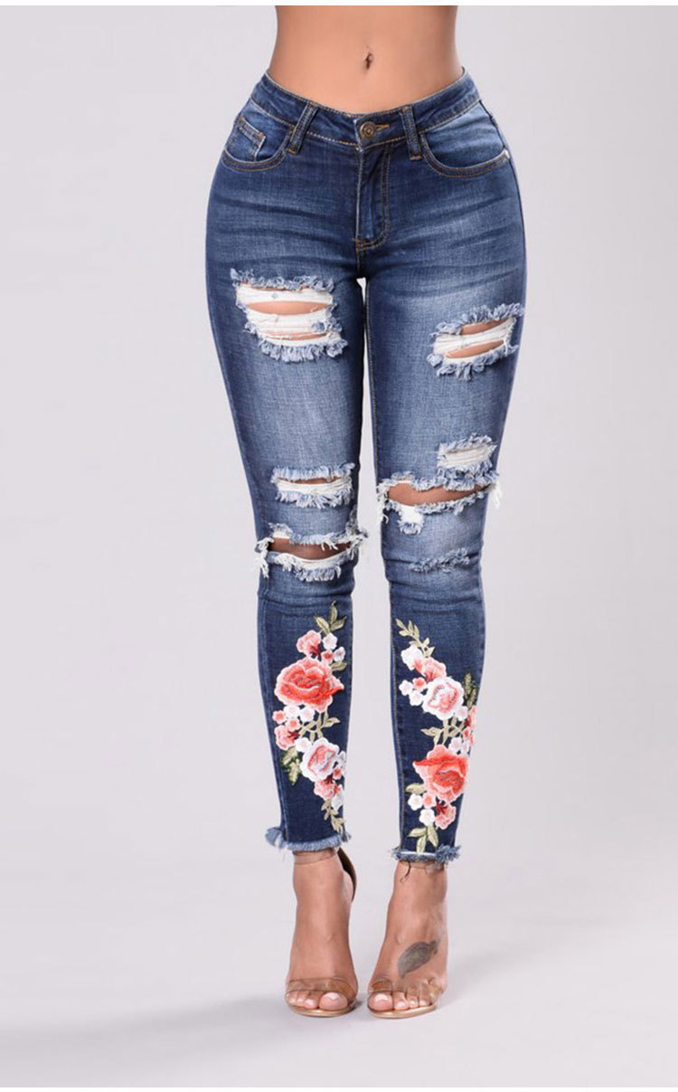 

Lovely Casual Embroidery Design Blue Jeans