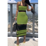 Lovely Sexy Striped Patchwork Green Ankle Length D