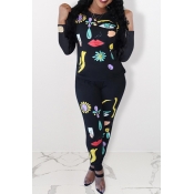 Lovely Casual Print Black Two-piece Pants Set