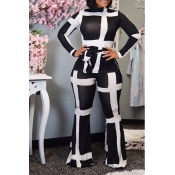 Lovely Casual Geometric Print Black Two-piece Pant