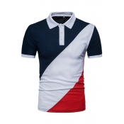 Lovely Casual Patchwork Navy Blue POLO Shirt