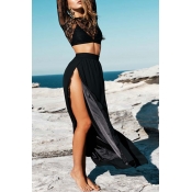 Lovely Sexy Embroidery Slit Black Two-piece Skirt 