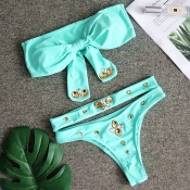 Lovely Patchwork Green Two-piece Swimwear