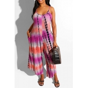 Lovely Casual Loose Print Purple One-piece Jumpsui