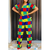 Lovely Chic Plaid Print Multicolor Two-piece Pants