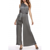 Lovely Trendy One Shoulder Grey One-piece Jumpsuit