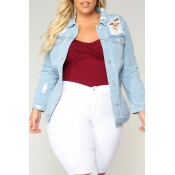 Lovely Casual Turndown Collar Broken Holes Blue Pl