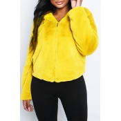 Lovely Sweet Basic Short Yellow Faux Fur Coat
