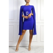 Lovely Trendy Patchwork Deep Blu Knee Length Dress