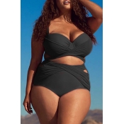 Lovely Hollow-out Black Plus Size Two-piece Swimsu