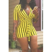 LW Casual Striped Print Yellow One-piece Romper