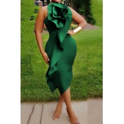 Lovely Chic Flounce Green Mid Calf Plus Size Dress