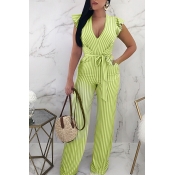 Lovely Chic Striped Print Green One-piece Jumpsuit