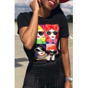 Lovely Stylish Print Black T-shirt