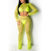Lovely Casual Hollow-out Green Two-piece Pants Set