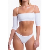 Lovely Basic White Two-piece Swimsuit
