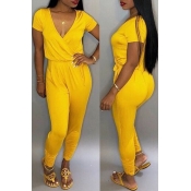 Lovely Stylish V Neck Yellow One-piece Jumpsuit