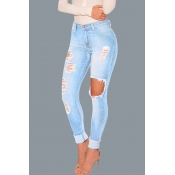 Lovely Chic Hollow-out Baby Blue Jeans