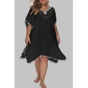 Lovely Chic Hollow-out Black Plus Size Beach Dress