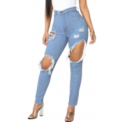 Lovely Trendy Hollow-out Blue Jeans
