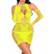 Lovely Sexy Hollow-out Yellow Babydolls