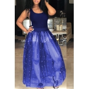 Lovely Casual Patchwork Dark Blue Camisole