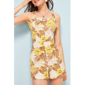 Lovely Leisure Leaf Print Yellow One-piece Romper