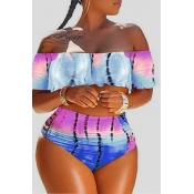 Lovely Plus Size Print Multicolor Two-piece Swimsu