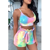 Lovely Stylish Print Multicolor Two-piece Shorts S