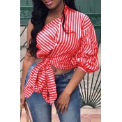 Lovely Casual One Shoulder Striped Red Blouse