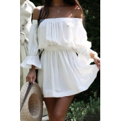 Lovely Casual Dew Shoulder White Mini Dress
