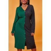 Lovely Casual Patchwork Black Mid Calf Plus Size D