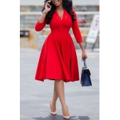 Lovely Sweet V Neck Red Knee Length Dress