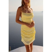 Lovely Chic Fold Design Yellow Mini Dress