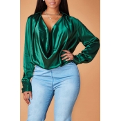 Lovely Chic Cross-over Design Green Blouse