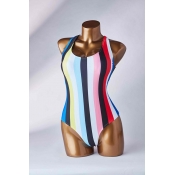 Lovely Striped Multicolor One-piece Swimsuit