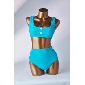 Lovely Button Green Two-piece Swimsuit