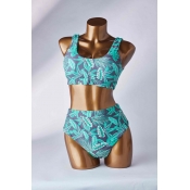 Lovely Print Green Two-piece Swimsuit