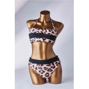 Lovely Patchwork Leopard Print Two-piece Swimsuit