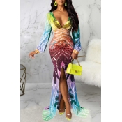 Lovely Bohemian V Neck Print Multicolor Maxi Dress