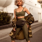 Lovely Trendy Crop Top Green Two-piece Pants Set