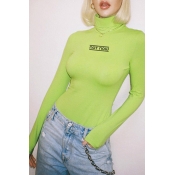 Lovely Casual Letter Print Green Bodysuit