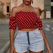 Lovely Casual Dot Print Red Blouse