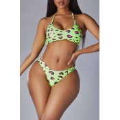 Lovely Leopard Print Green Two-piece Swimsuit