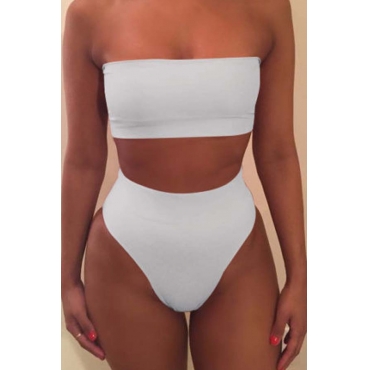 

LW BASICS Dew Shoulder White Two-piece Swimsuit
