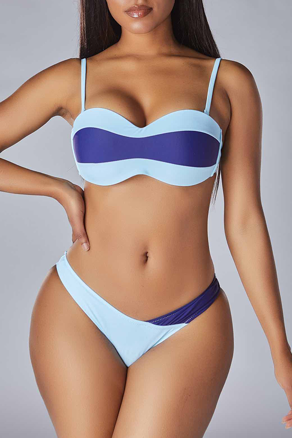 

Lovely Patchwork Blue Two-piece Swimsuit