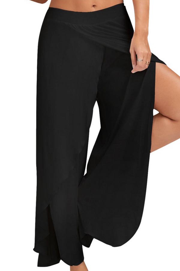 

Lovely Casual Slit Loose Black Pants