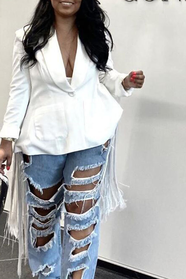 

Lovely Casual Tassel White Blazer
